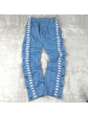 Y2K Kappa Track Pants Blue Snap Button Logo Tape Side Stripe Vintage SizeL Baggy